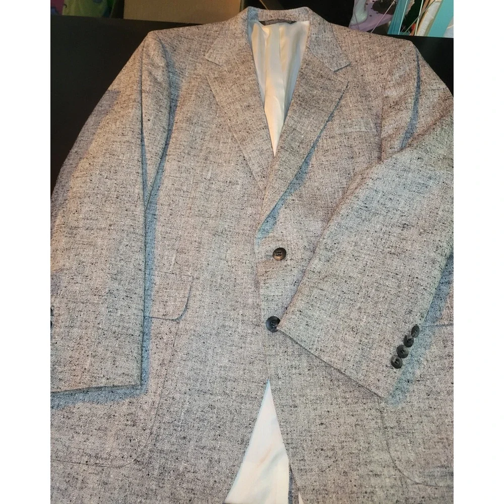 Vtg Christian Brothers Classic Tweed‎ 100% Silk Blazer Gray Sport Coat sz 44